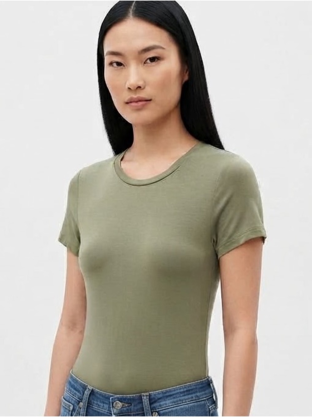 Wilfred| Aritzia| Dark Sage Crewneck Thong Bodysuit Sz L